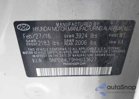 2017 Hyundai Elantra Se из США, поврежденный, VIN 5NPD84LF9HH033627